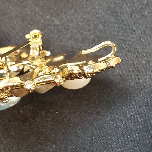 Vintage Sarah Coventry Brooch Pendant Gold With Faux Pearl & Turquoise Stones - Picture 6 of 12